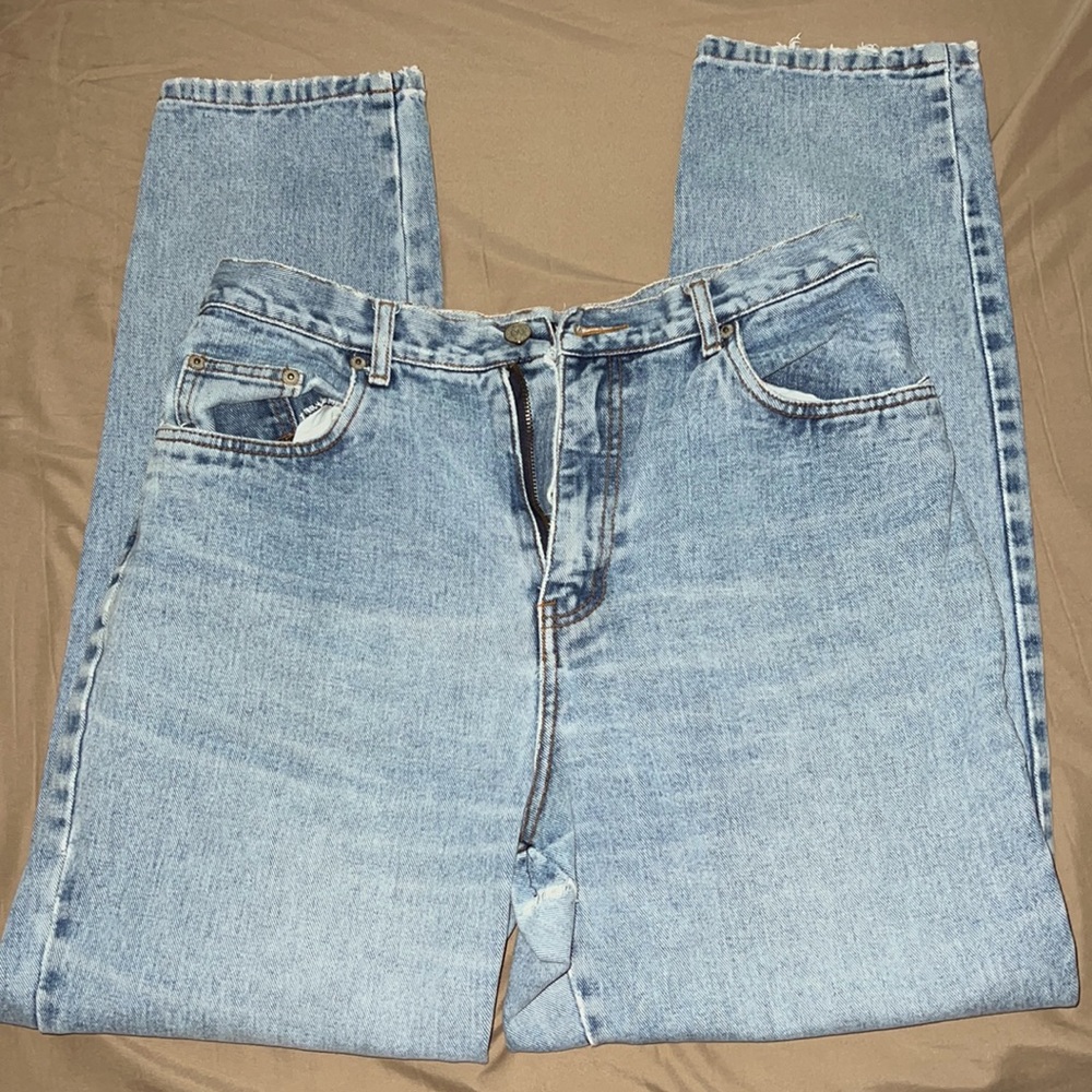 High Waisted Mom Jeans - Distressed & Blue